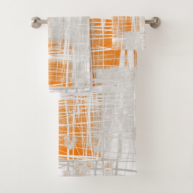 White gray orange abstract bath towel set (Insitu)