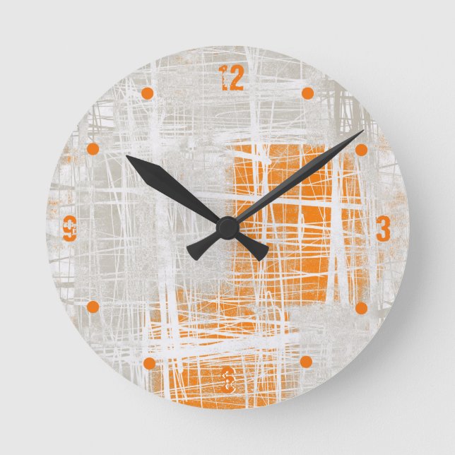 White gray orange abstract round clock (Front)