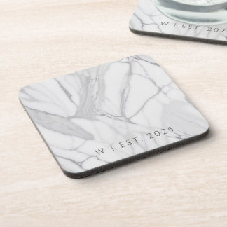 White Gray Personalized Marble Texture Family Coaster