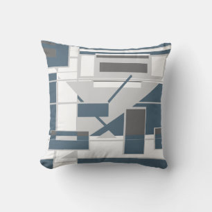 White Gray Slate Blue Geometric Shapes Abstract  Throw Pillow
