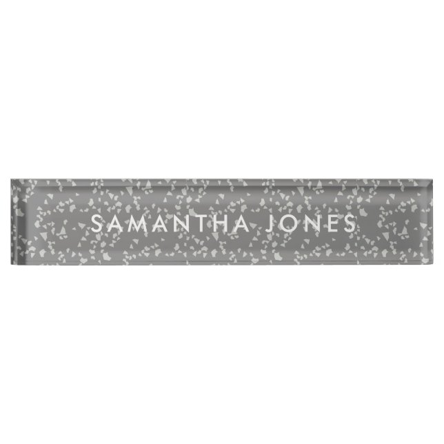 White Gray Terrazzo Classic Personalized Nameplate (Front)