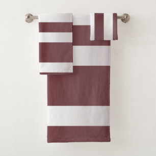 White Grayish Burgundy Red striped Bath Towel Set