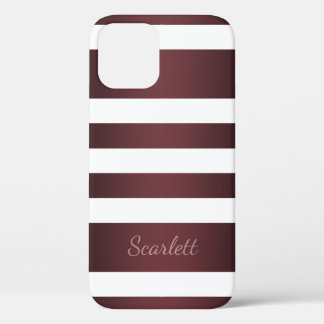 White Grayish Burgundy Red striped iPhone 12 Case