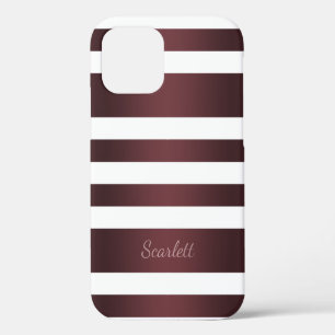 White Grayish Burgundy Red striped iPhone 12 Case