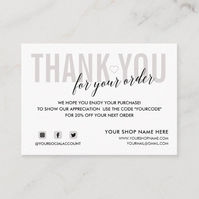 WHITE GRAYTHANK YOU FOR YOUR ORDER SOCIAL ENCLOSURE CARD (Front)
