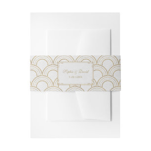 White Great Gatsby Art Deco Gold Wedding Invitation Belly Band