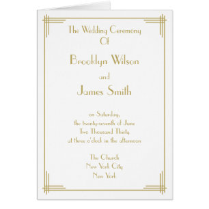 White Great Gatsby Art Deco Wedding Programs Cards