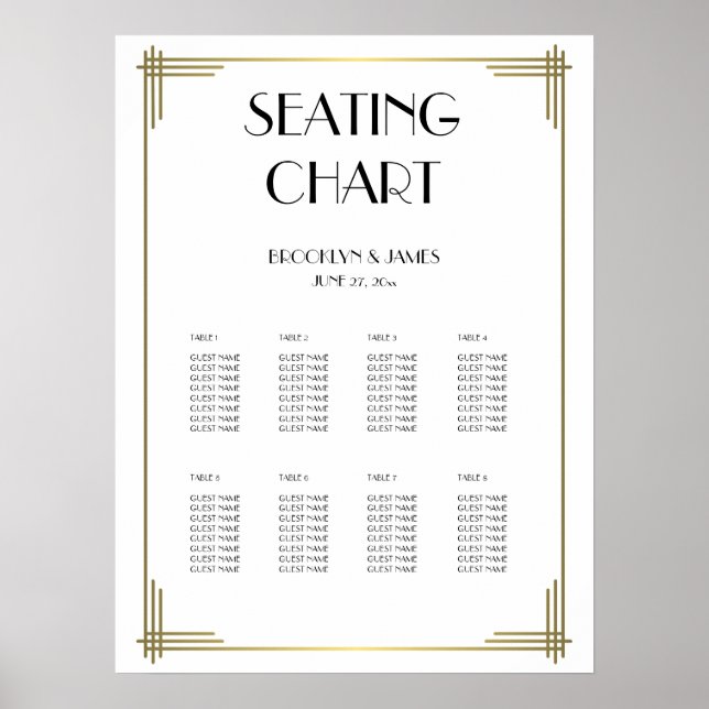 White Great Gatsby Wedding Seating Chart 18x24 (Front)