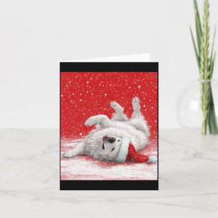 White Great Pyrenees Red Christmas Long Sleeve Card
