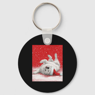 White Great Pyrenees Red Christmas Long Sleeve Keychain