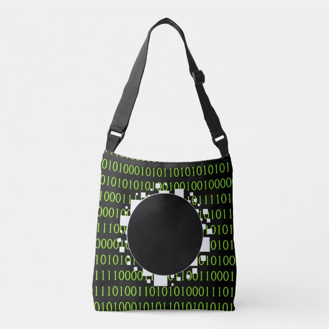 White Green 1s 0s Abyss Binary Code Digital Portal Crossbody Bag (Front)