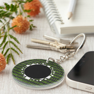 White Green 1s 0s Abyss Binary Code Digital Portal Keychain
