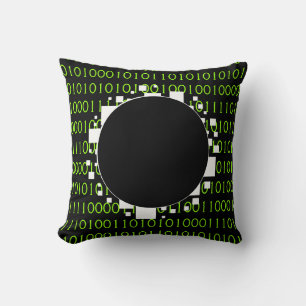 White Green 1s 0s Abyss Binary Code Digital Portal Throw Pillow