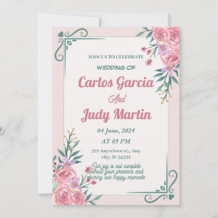White green and Pink watercolor wedding Invitation