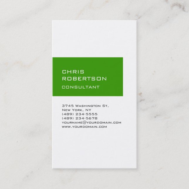 White Green Attractive Charming Business Card (Front)