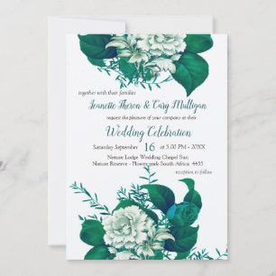 White / Green / Blue Flowers on Cryspy White Invitation