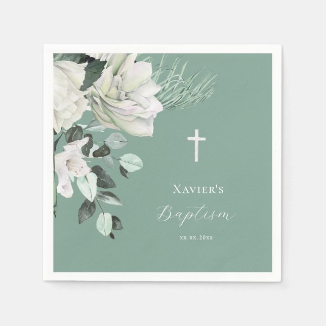  white green bouquet  Baptism Napkin (Front)