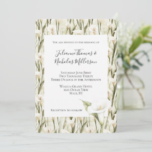 White Green Calla Lily Floral Wedding Invitation