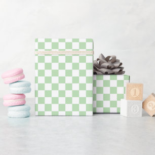 White & Green Checkerboard Wrapping Paper Roll