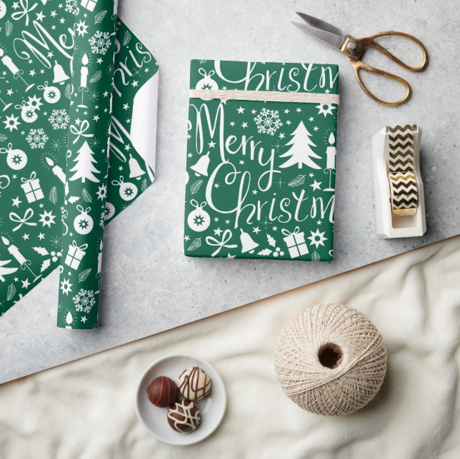 White Green Christmas Theme Pattern Wrapping Paper (Crafts)