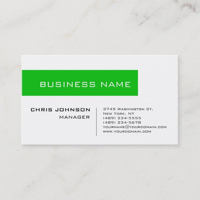 White Green Contemporary Manager Business Card (Front)