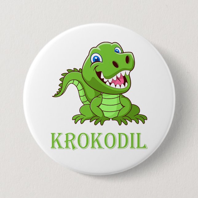 white green crocodile cartoon 3 inch round button (Front)