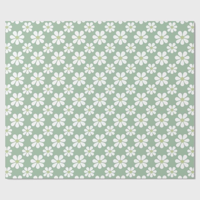 White Green Daisy Pattern  Wrapping Paper (Flat)