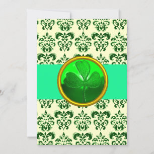WHITE GREEN DAMASK WITH SHAMROCK St Patrick's Day Invitation