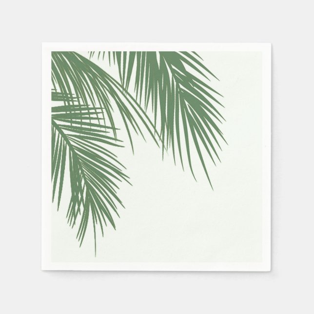 White Green Elegant Tropical Palm Leaves Wedding Napkin (Front)