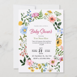 White & Green Floral Baby Shower Invitations Girl