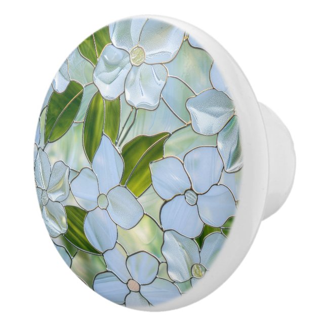 White Green Floral Ceramic Knob (Right)