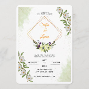 White & Green Floral Watercolor Wedding Invitation