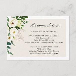 White Green Floral Wedding Accommodations Card