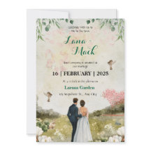  White & Green Floral Wedding Invitation