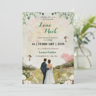  White & Green Floral Wedding Invitation