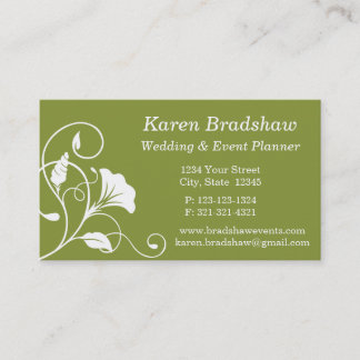 White & Green Floral Wedding Planner Business Card
