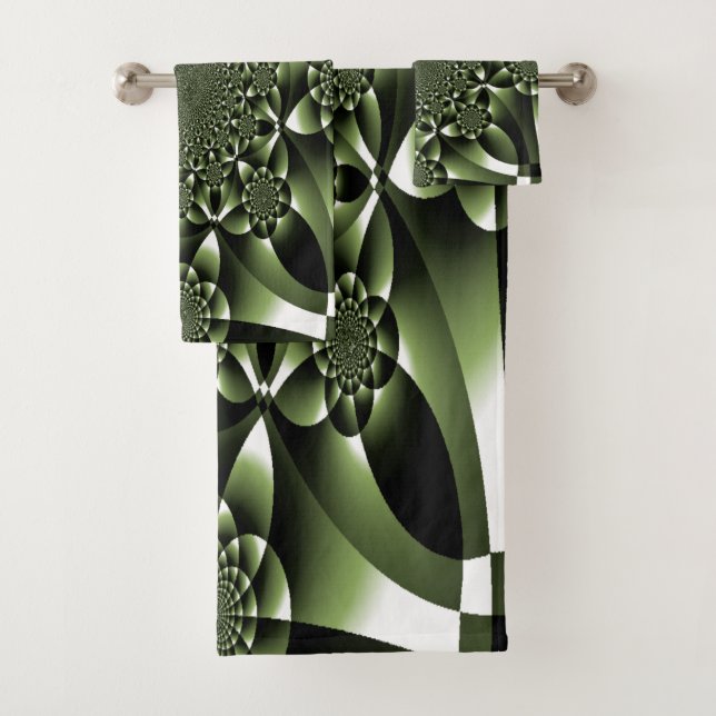 White Green Forest Leaf Petals Bath Towel Set (Insitu)