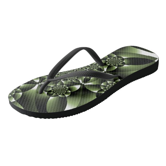 White Green Forest Leaf Petals Flip Flops (Angled)