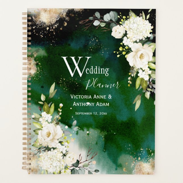 White Green Gold Rustic Floral Wedding Planner (Front)
