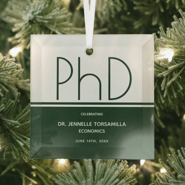 White Green Keepsake PhD Graduation Glass Ornament (Insitu)