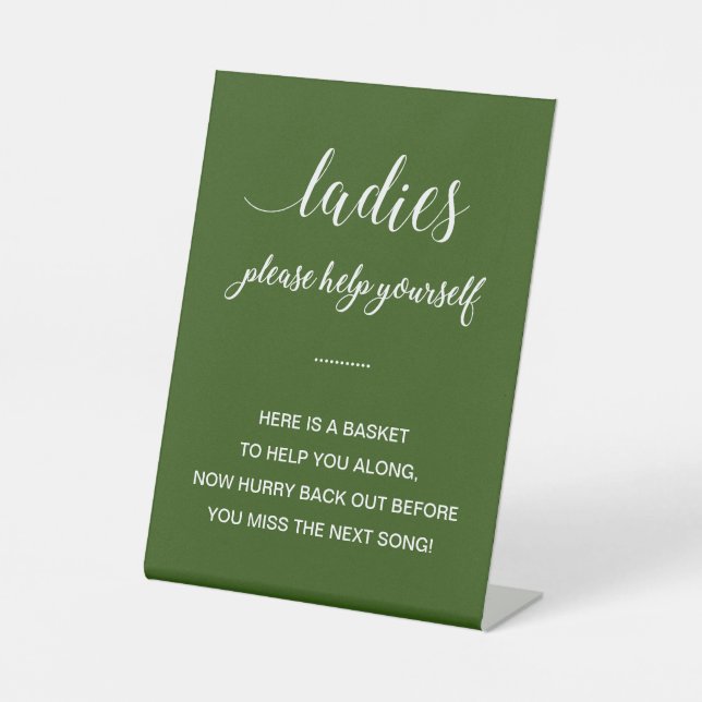 White Green Ladies Bathroom Basket Items Wedding Pedestal Sign (Front)