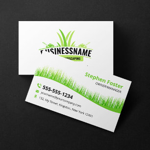 White Green Lawn Care Landscaping Mowing Lawncare Business Card
