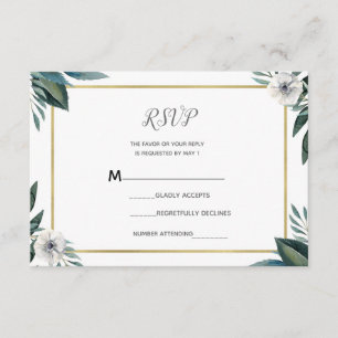 White Green Leaves Anemone Floral RSVP Reply