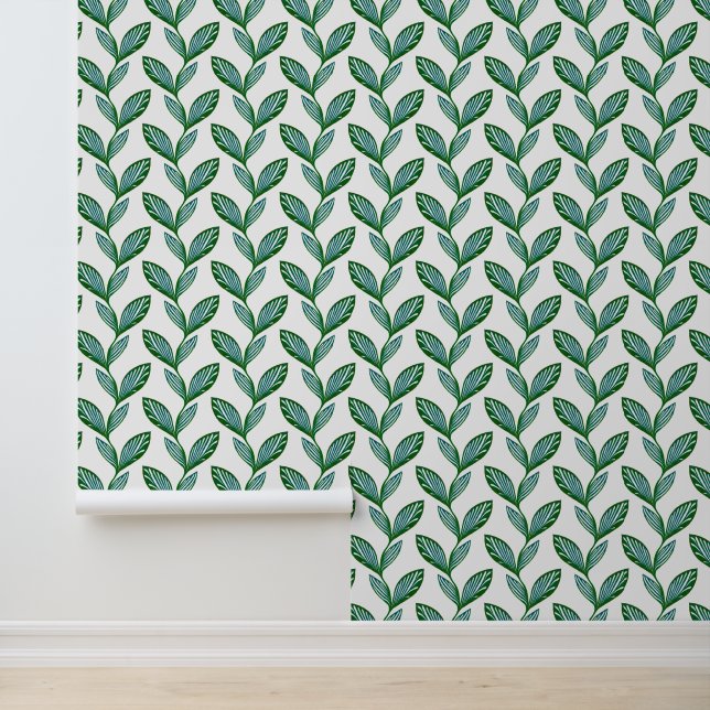  White & Green Nature Cool Modern Foliage Drawing  Wallpaper (Application)
