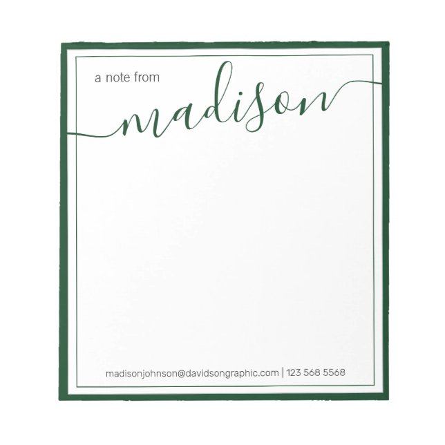 White Green Personalized Name From The Desk Of Notepad (Front)