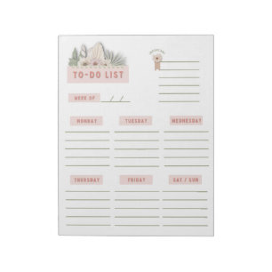 White Green Pink Floral Boho Weekly Planner Pages Notepad