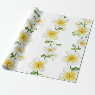 White Green Plumeria Hawaii Tropical Frangipani Wrapping Paper
