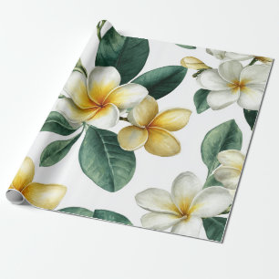 White Green Plumeria Hawaii Tropical Frangipani Wrapping Paper
