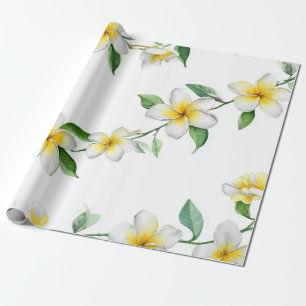 White Green Plumeria Hawaii Tropical Frangipani Wrapping Paper