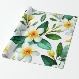 White Green Plumeria Hawaii Tropical Frangipani Wrapping Paper